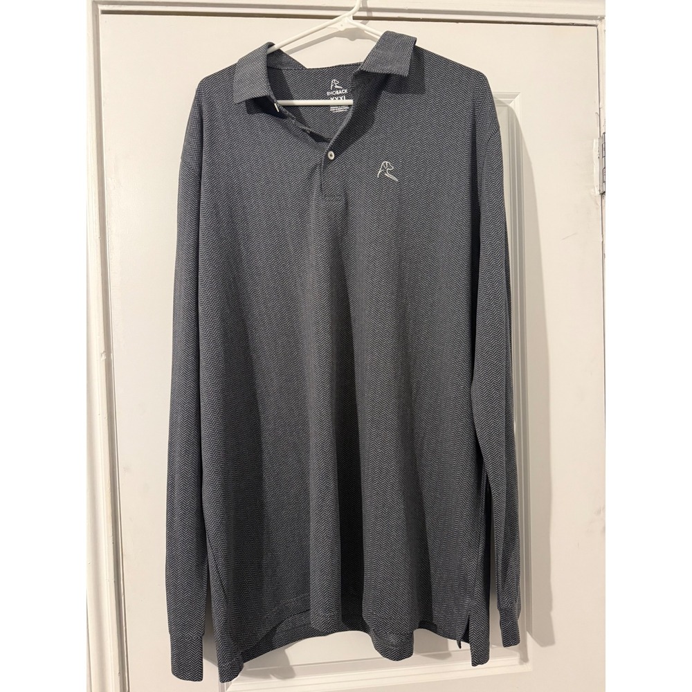 Rhoback Mens XXXL Long Sleeve Performance Polo Charcoal Grey Herringbone Golf
